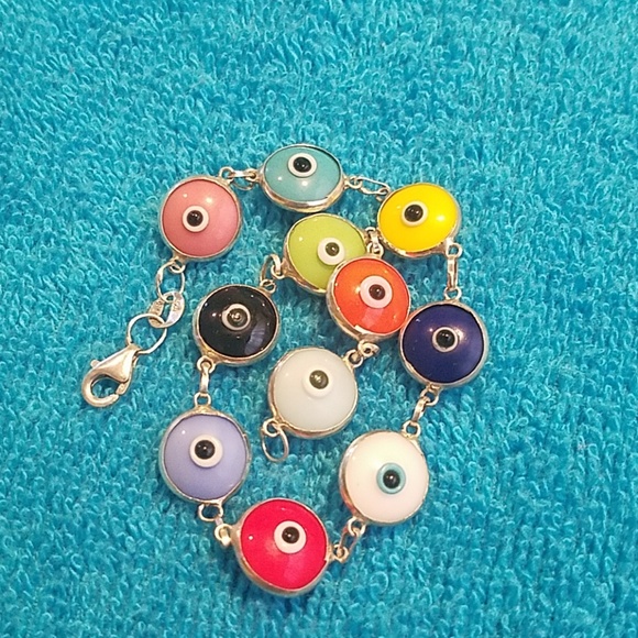 925 sterling silver colorful evil eye bracelet - Picture 3 of 6